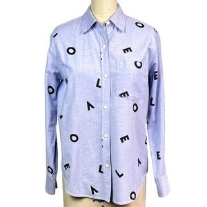 LOVE Graphic Blue Oxford Shirt Current/Elliott The Derby Button Down Sz 0